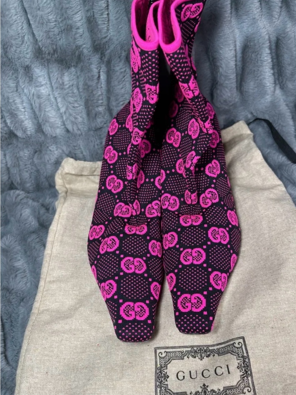 Gucci Black & Hot Pink GG Jacquard Sock Boots